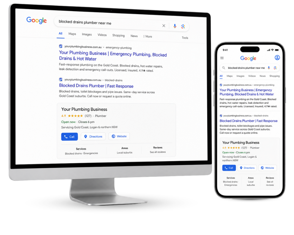 Google search results showing a local business being found online