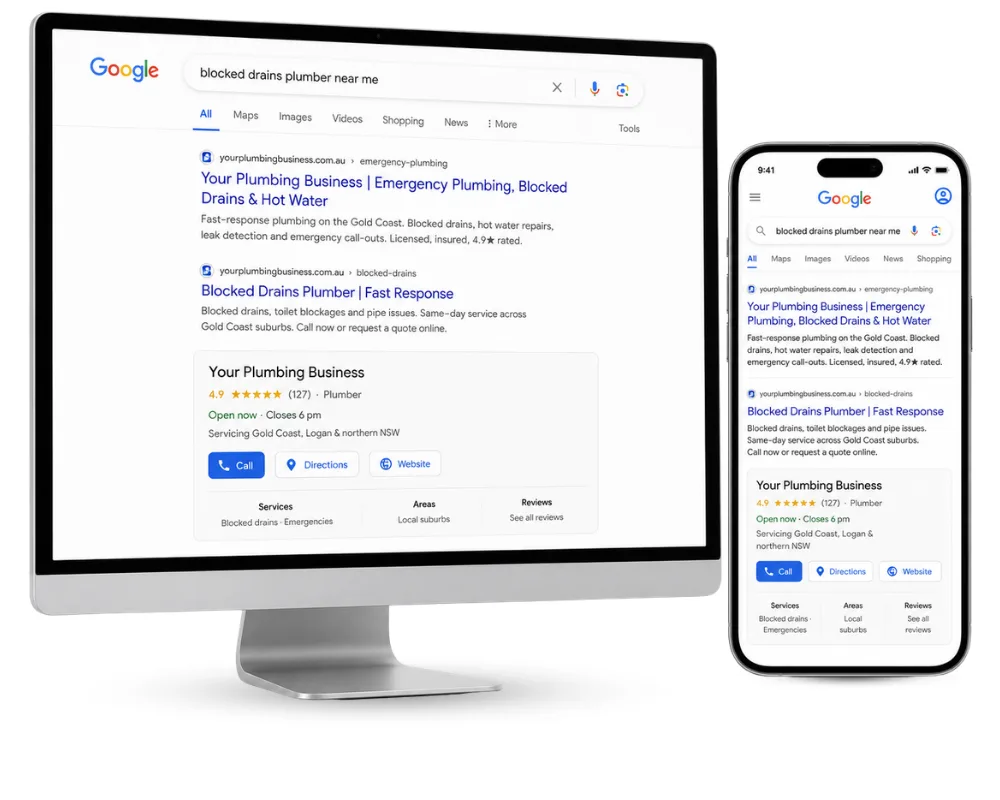 Google search results displayed on desktop and mobile screens
