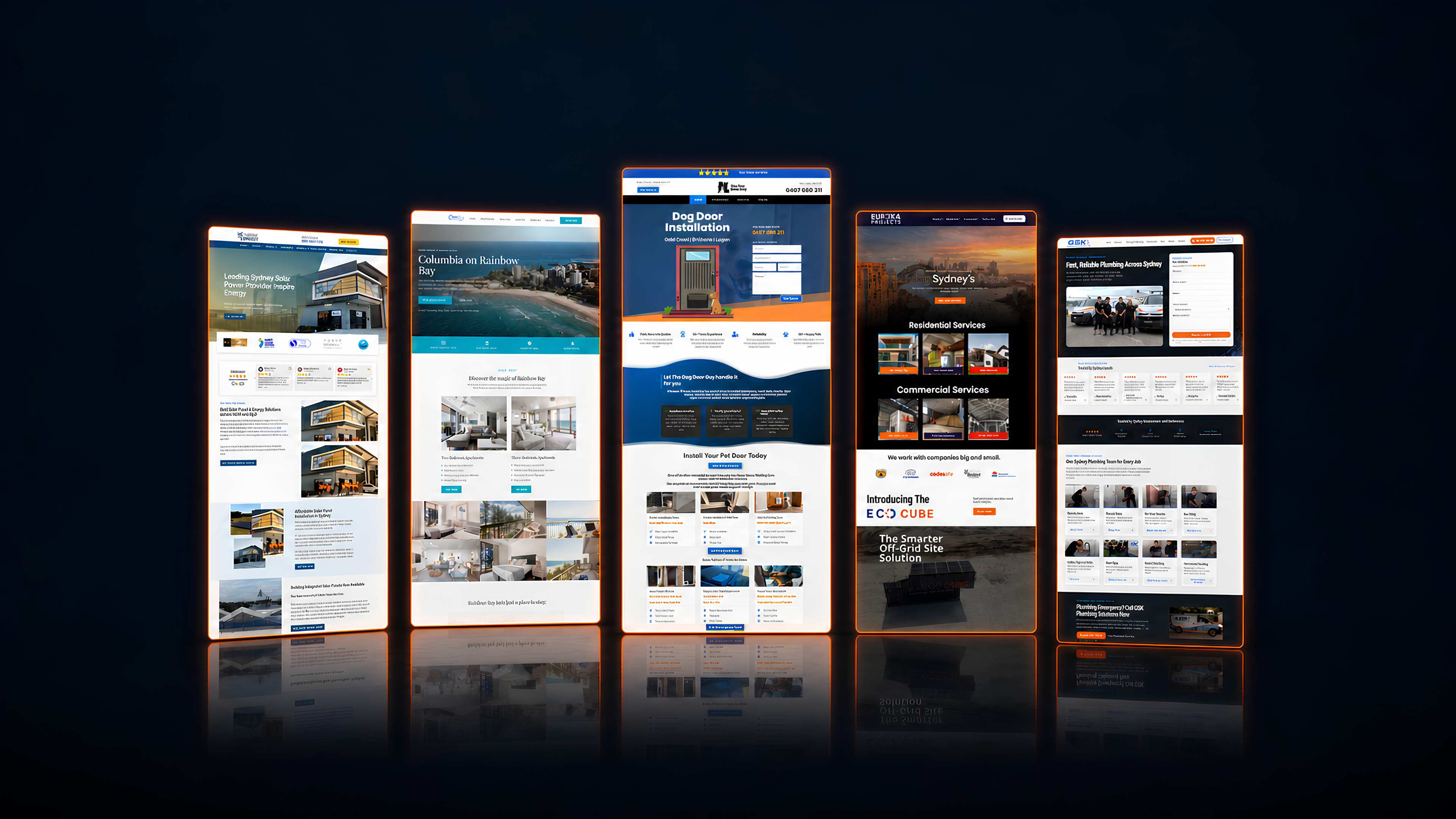 A selection of conversion-focused websites displayed in a dimensional portfolio composition